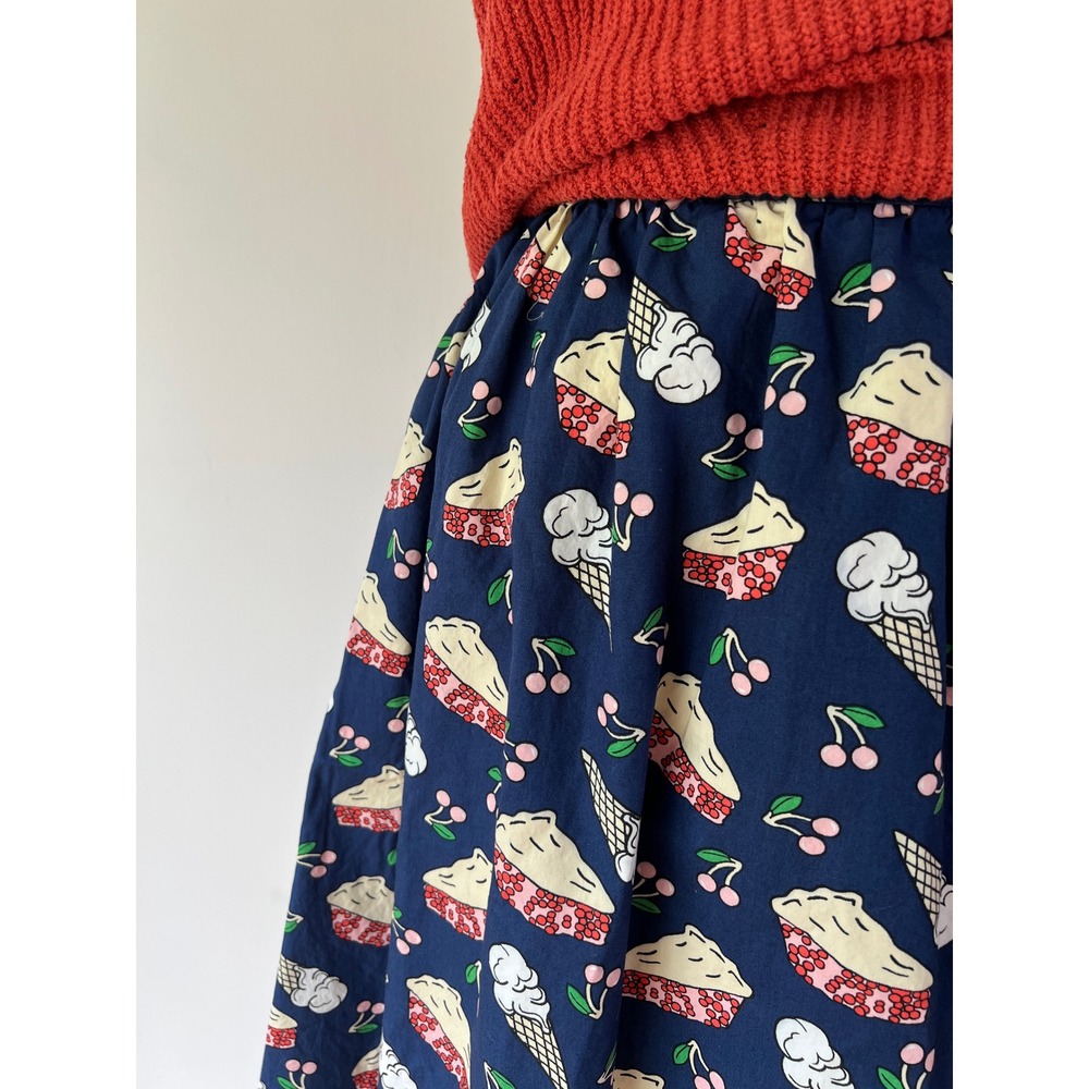 Modcloth Sweet Spot Skirt Navy Blue Cherry Pie Ice Cream Novelty Print XL - Picture 5 of 7